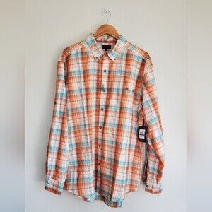 Wolverine Peak orange, blue and white plaid button up size XL
